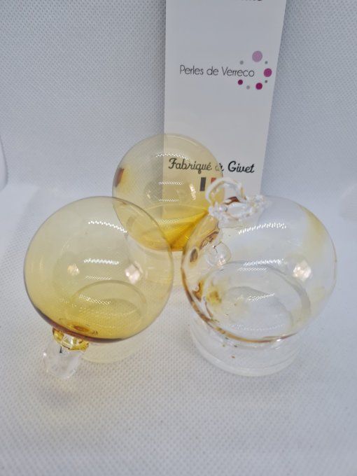 Lot 3 Boules de Noël soufflées Ambre 