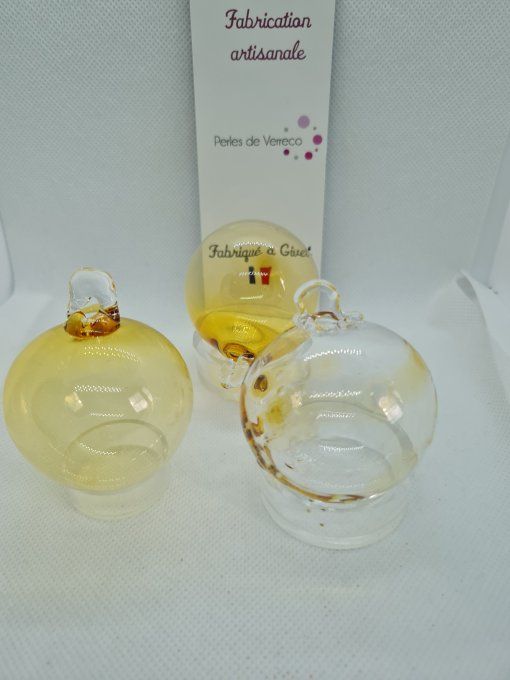 Lot 3 Boules de Noël soufflées Ambre 