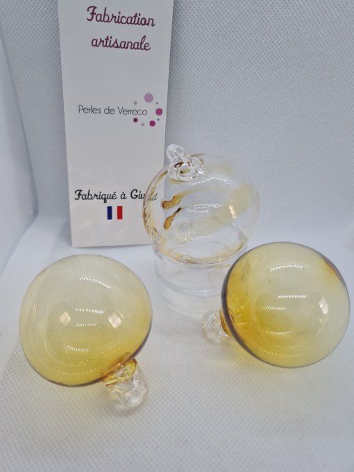 Lot 3 Boules de Noël soufflées Ambre 