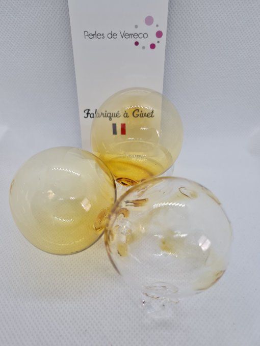 Lot 3 Boules de Noël soufflées Ambre 