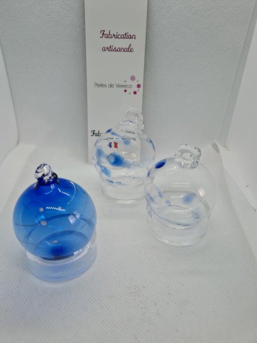 Lot 3 Boules de Noël soufflées Bleues