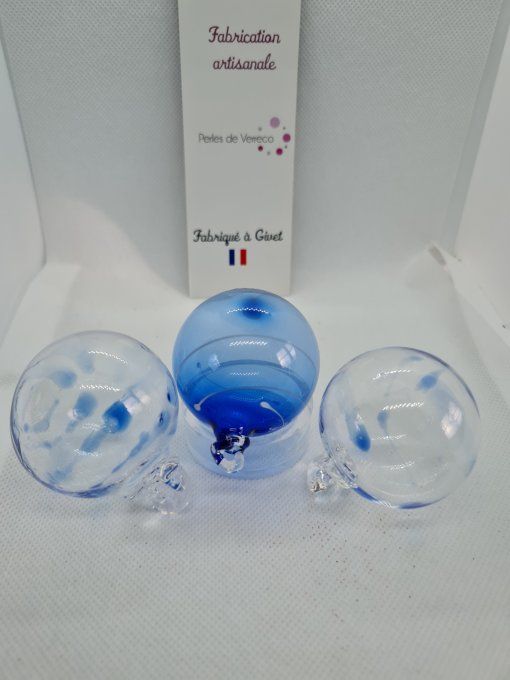 Lot 3 Boules de Noël soufflées Bleues