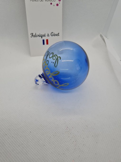 Boule de Noël soufflée en verre bleue - Copie