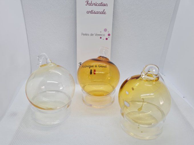 Lot 3 Boules de Noël soufflées Ambre