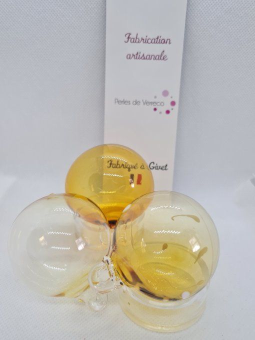 Lot 3 Boules de Noël soufflées Ambre
